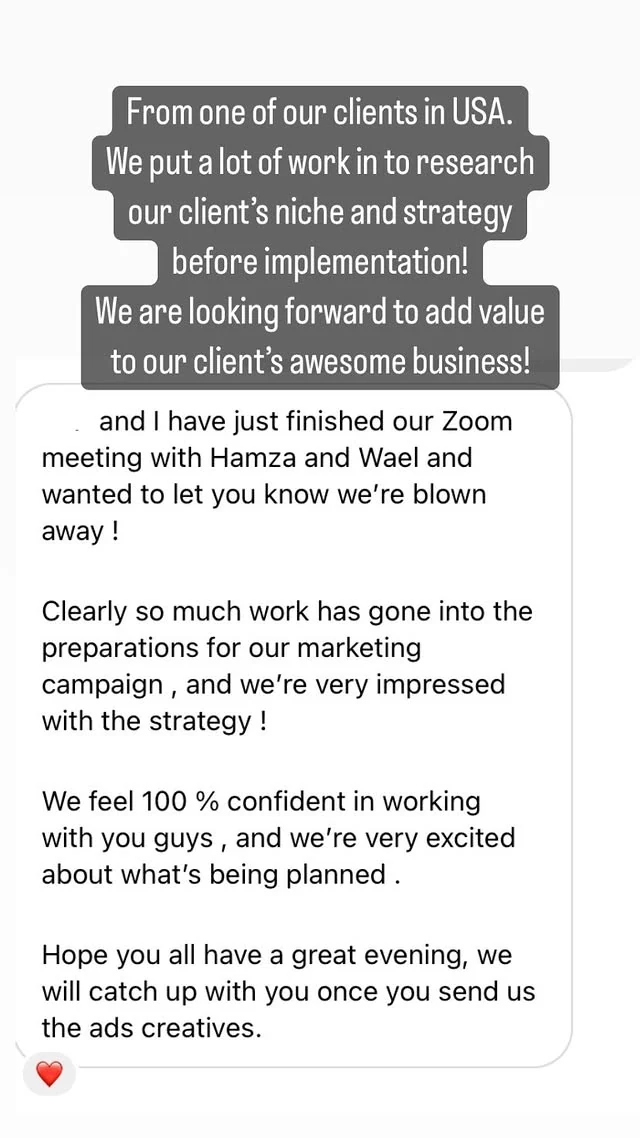 Message d'un client international (USA) apres sa reunion strategie avec YV Agency